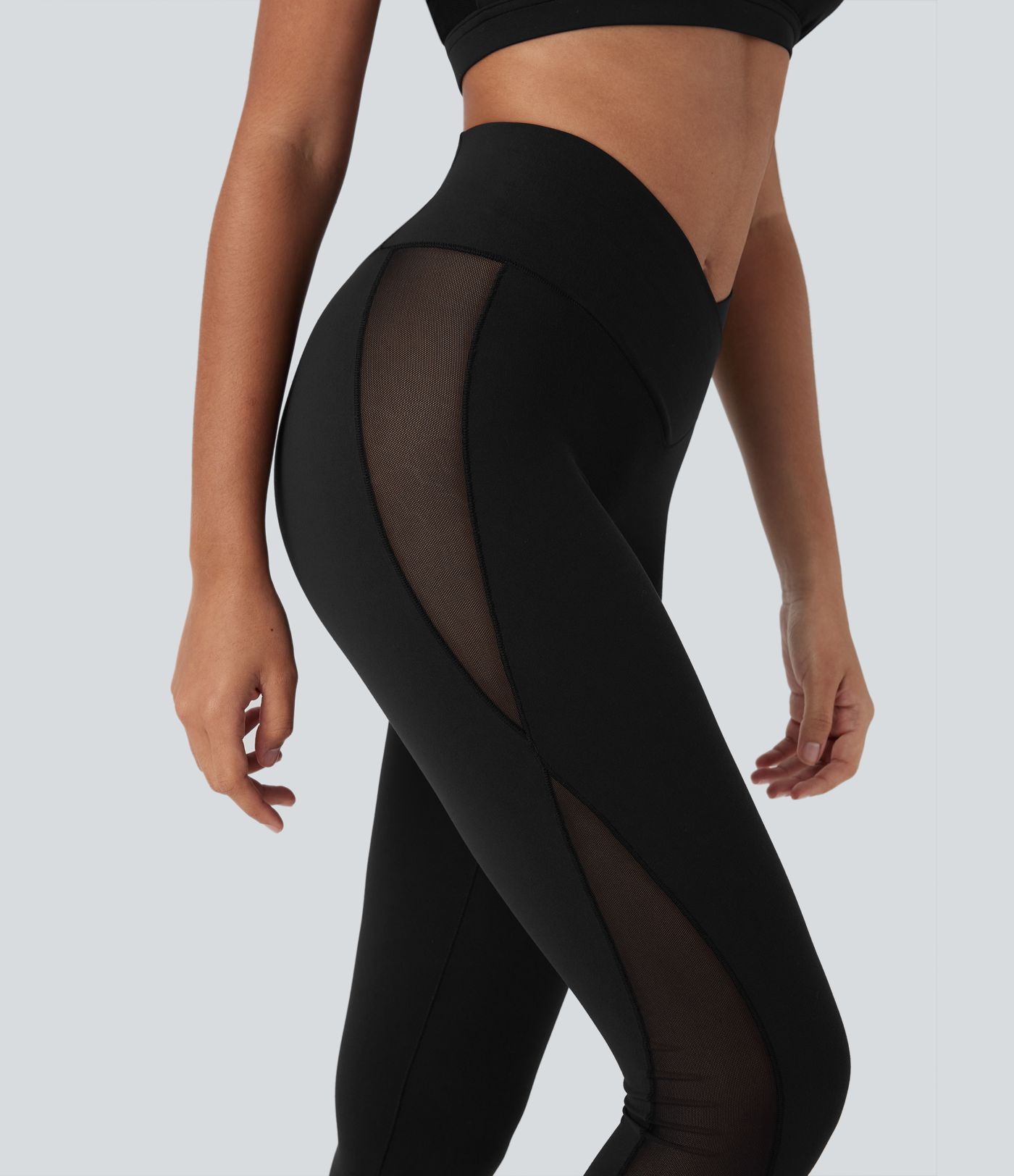 SoftlyZero™ Crossover High Waisted Contrast Mesh Yoga Leggings with Pocket-UPF50+