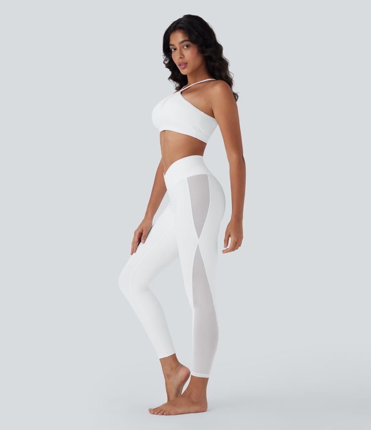 SoftlyZero™ Crossover High Waisted Contrast Mesh Yoga Leggings with Pocket-UPF50+