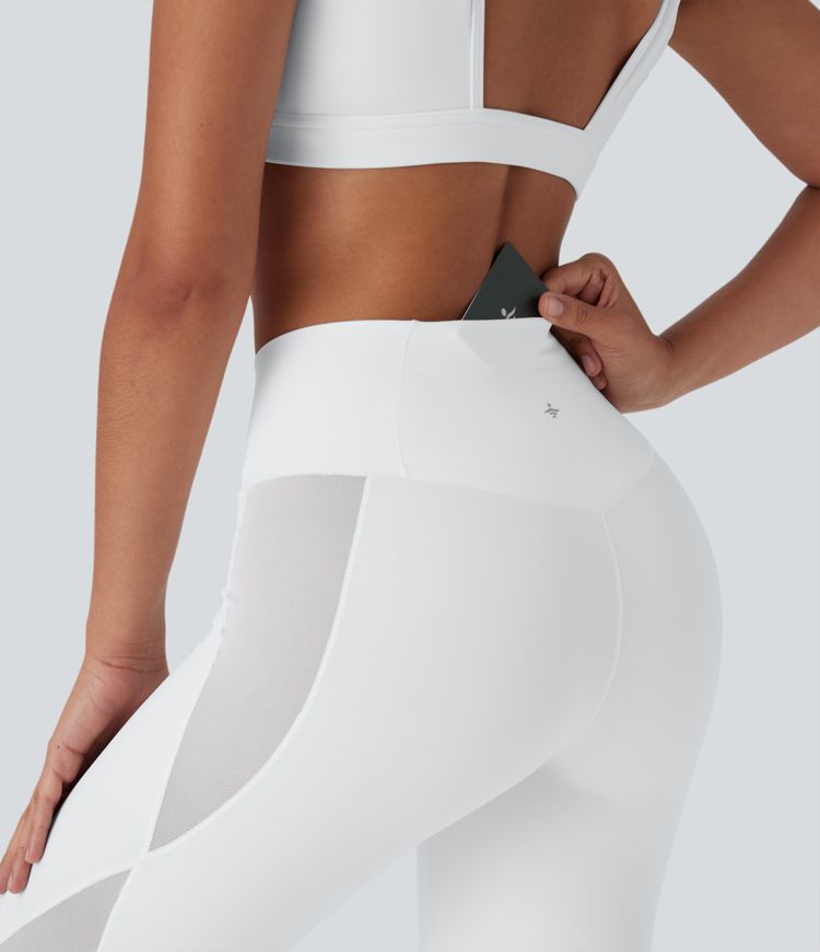 SoftlyZero™ Crossover High Waisted Contrast Mesh Yoga Leggings with Pocket-UPF50+