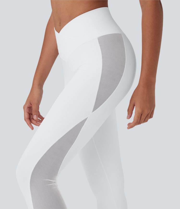 SoftlyZero™ Crossover High Waisted Contrast Mesh Yoga Leggings with Pocket-UPF50+