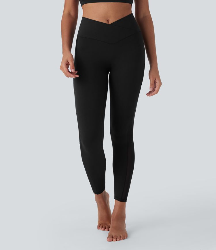 SoftlyZero™ Crossover High Waisted Contrast Mesh Yoga Leggings with Pocket-UPF50+