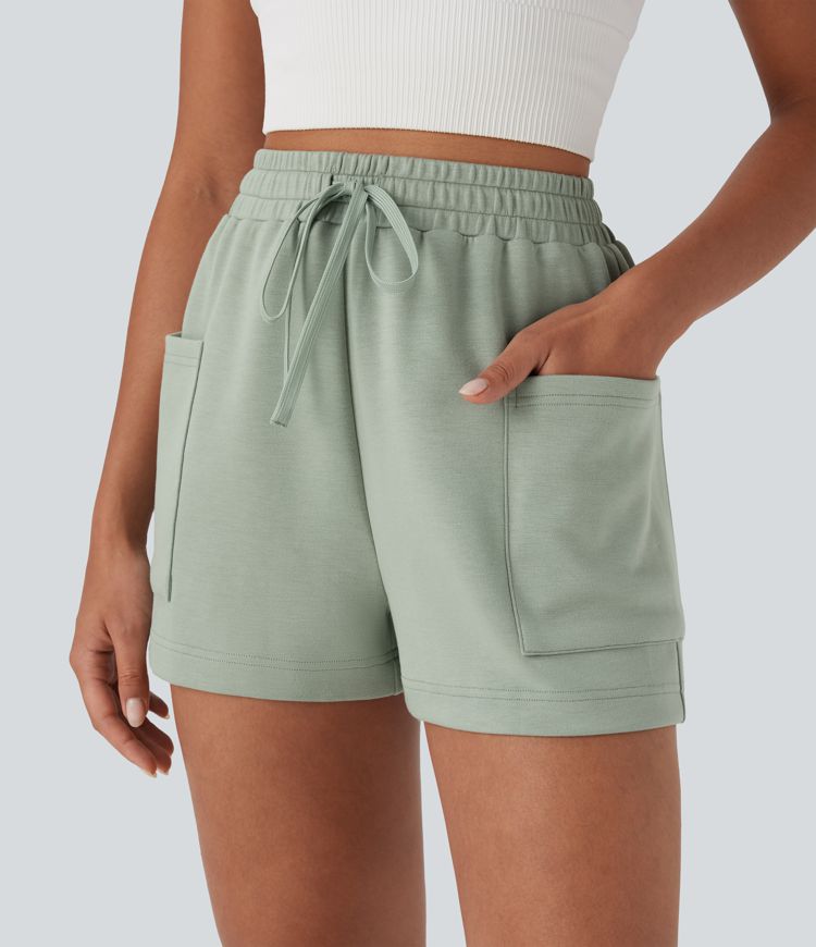 High Waisted Drawstring Casual Shorts with Side Pockets