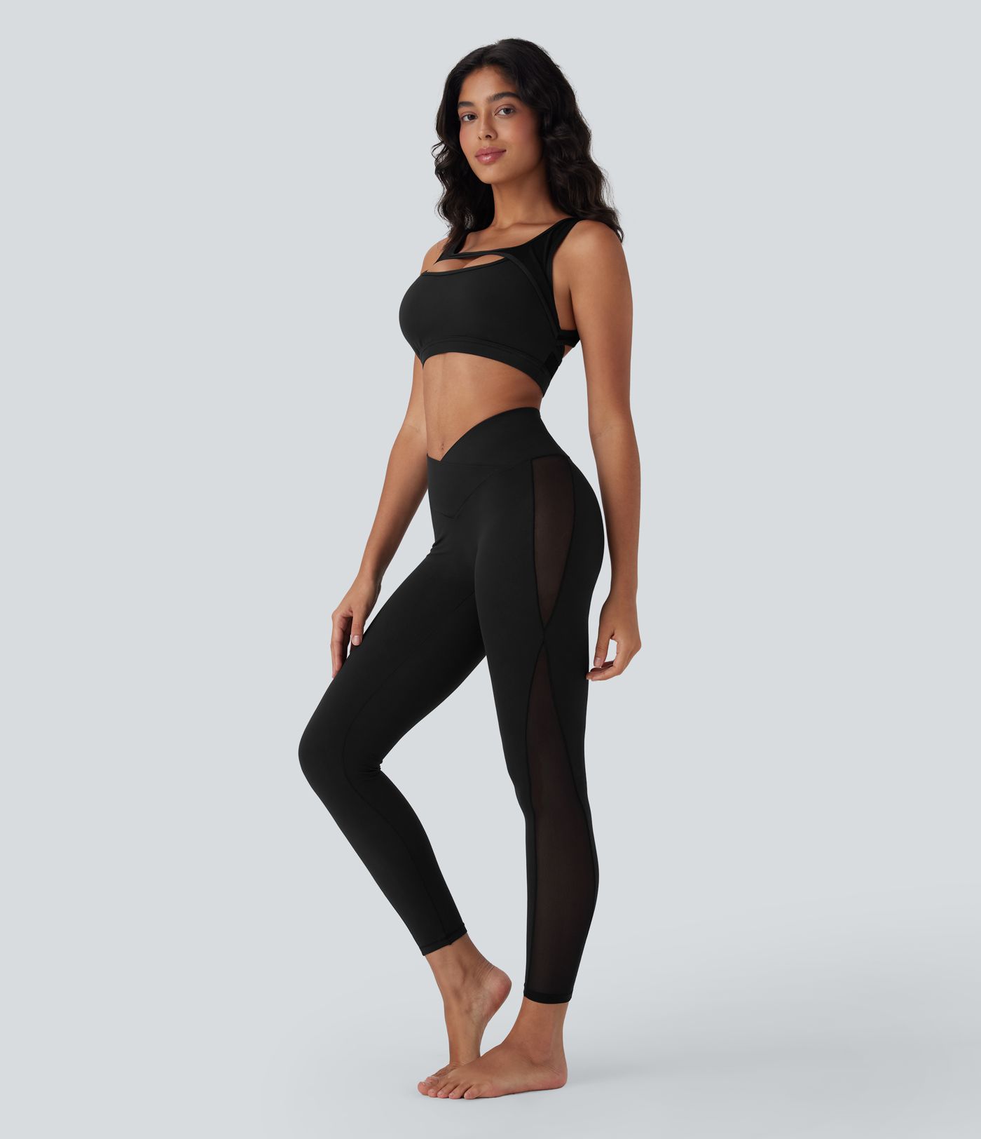 SoftlyZero™ Crossover High Waisted Contrast Mesh Yoga Leggings with Pocket-UPF50+