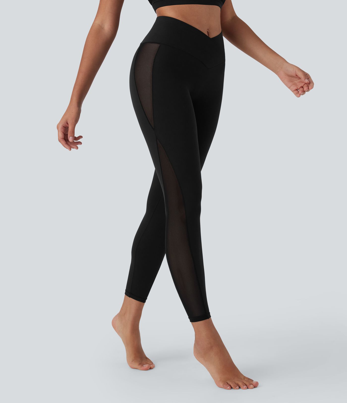 SoftlyZero™ Crossover High Waisted Contrast Mesh Yoga Leggings with Pocket-UPF50+