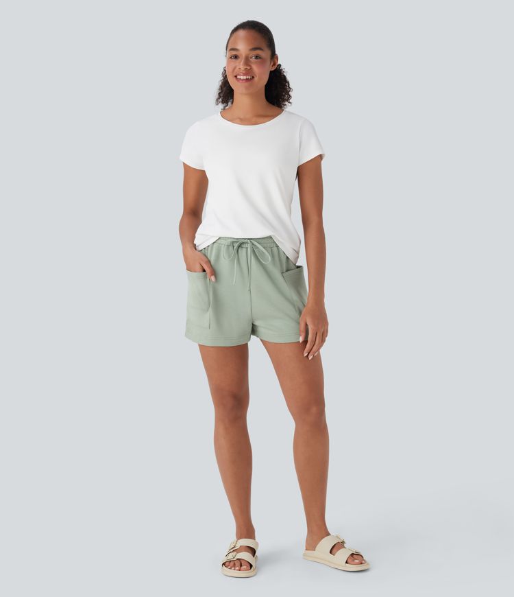 High Waisted Drawstring Casual Shorts with Side Pockets