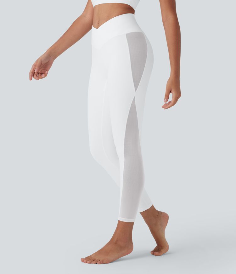 SoftlyZero™ Crossover High Waisted Contrast Mesh Yoga Leggings with Pocket-UPF50+