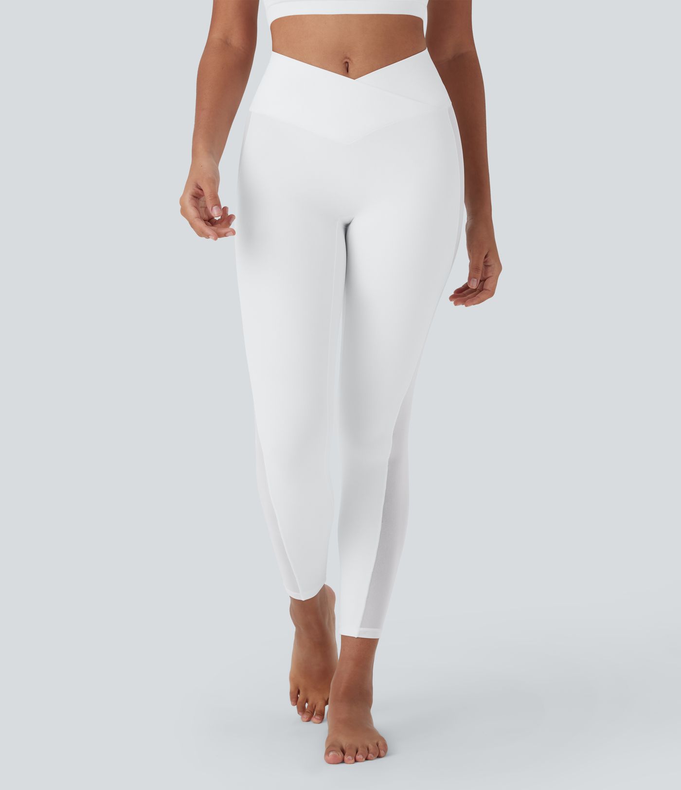 SoftlyZero™ Crossover High Waisted Contrast Mesh Yoga Leggings with Pocket-UPF50+