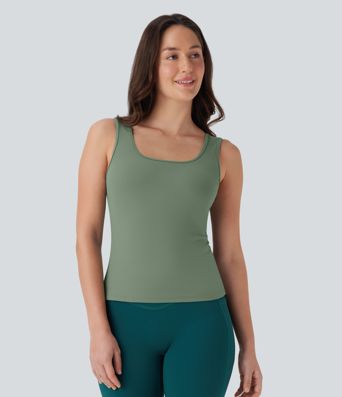 U Neck Crossover Yoga Tank Top-Longer Length