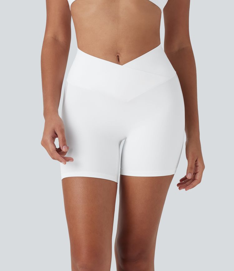 SoftlyZero™ High Waisted Crossover Contrast Mesh Yoga Bike Running Shorts 5'' with Pocket-UPF50+