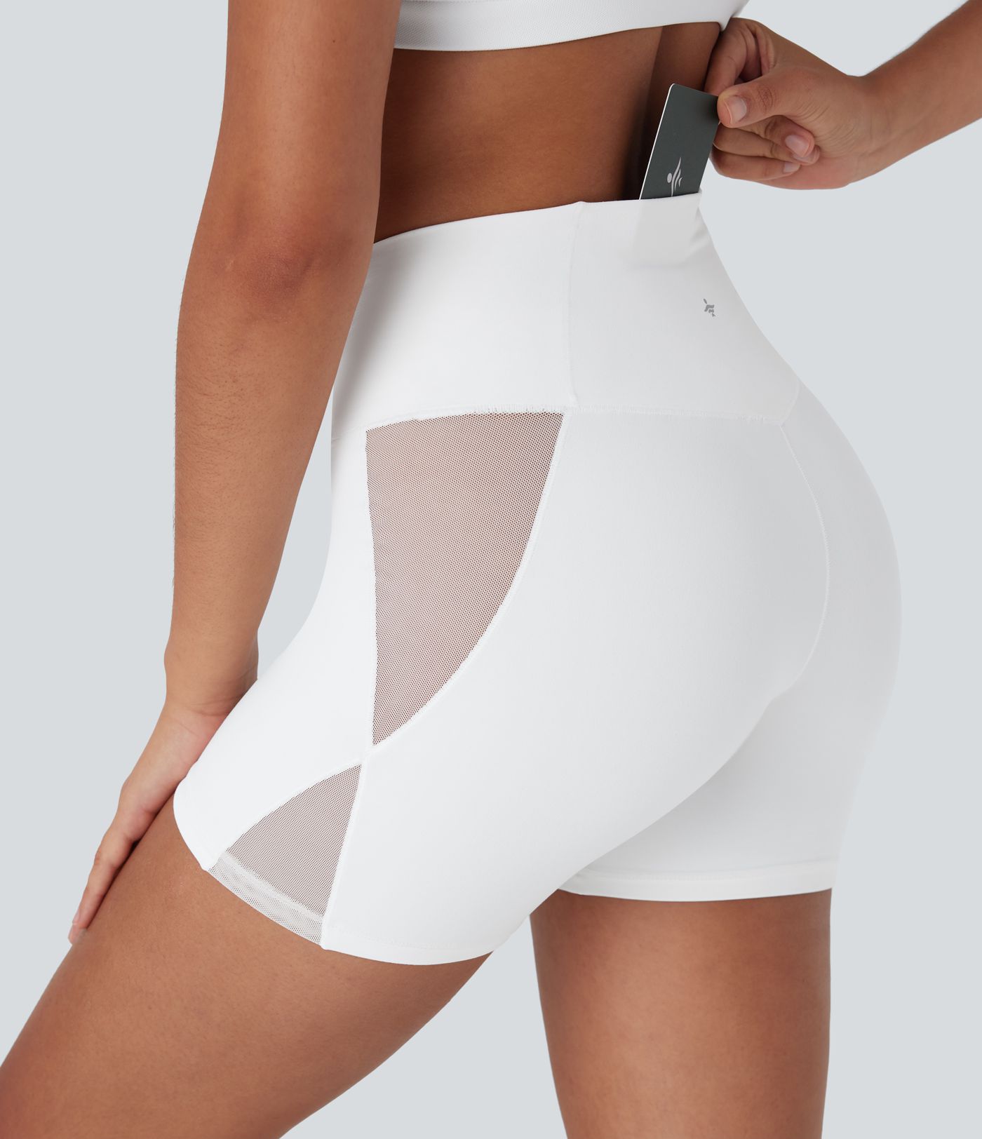 SoftlyZero™ High Waisted Crossover Contrast Mesh Yoga Bike Running Shorts 5'' with Pocket-UPF50+