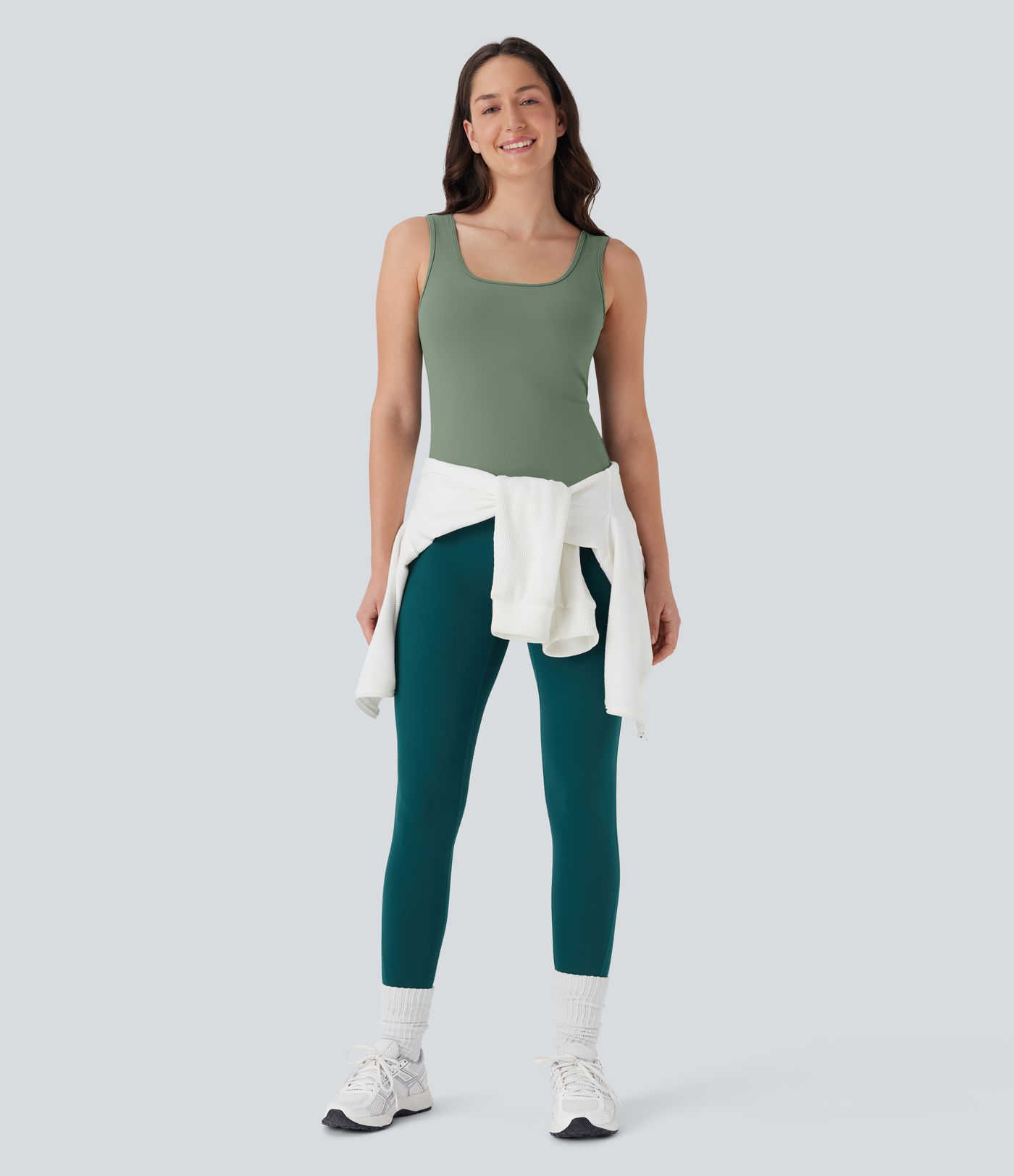 U Neck Crossover Yoga Tank Top-Longer Length