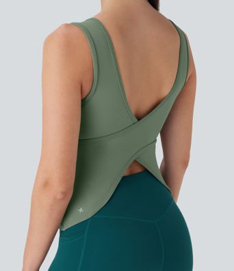 U Neck Crossover Yoga Tank Top-Longer Length