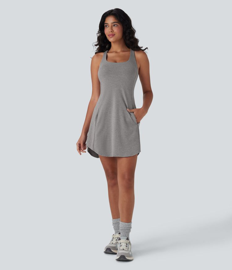 Cut Out Pocket 2-Piece Mini Yoga Active Dress