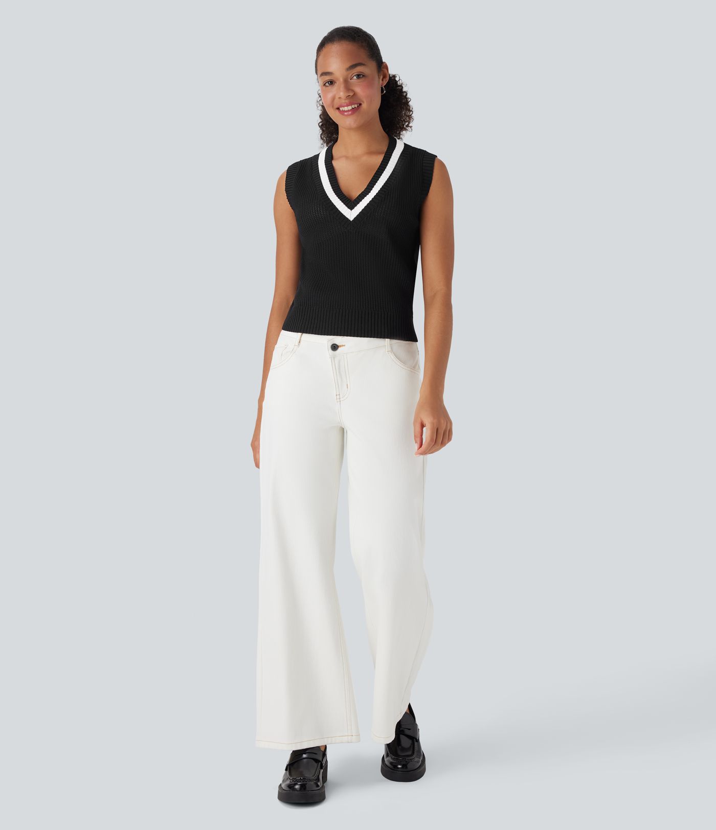 V Neck Color Block Casual Sweater Vest