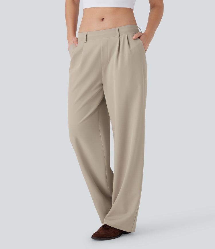 Quick Dry Low Rise Inside Drawstring Straight Leg Casual Pants with Pockets-UPF 40+