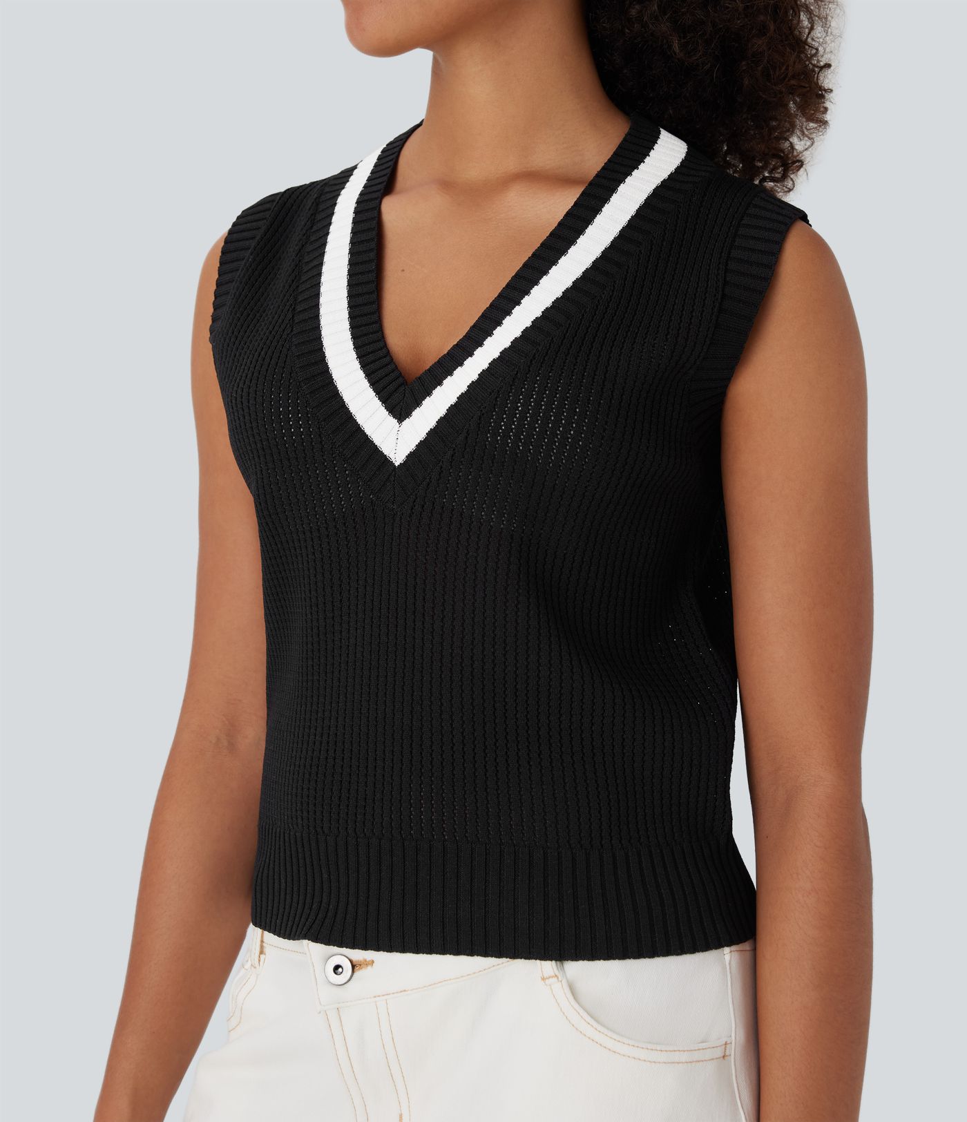 V Neck Color Block Casual Sweater Vest