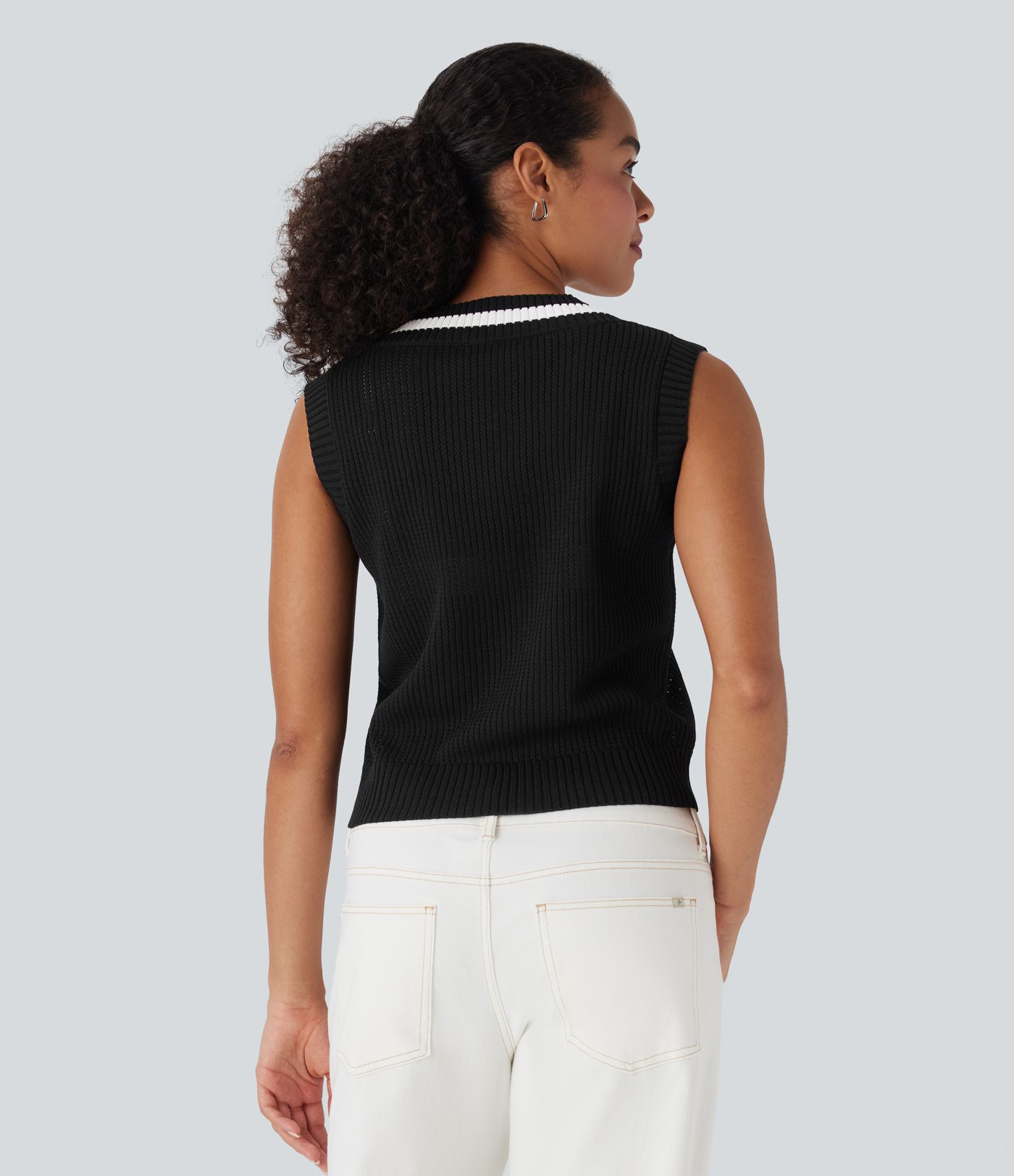 V Neck Color Block Casual Sweater Vest