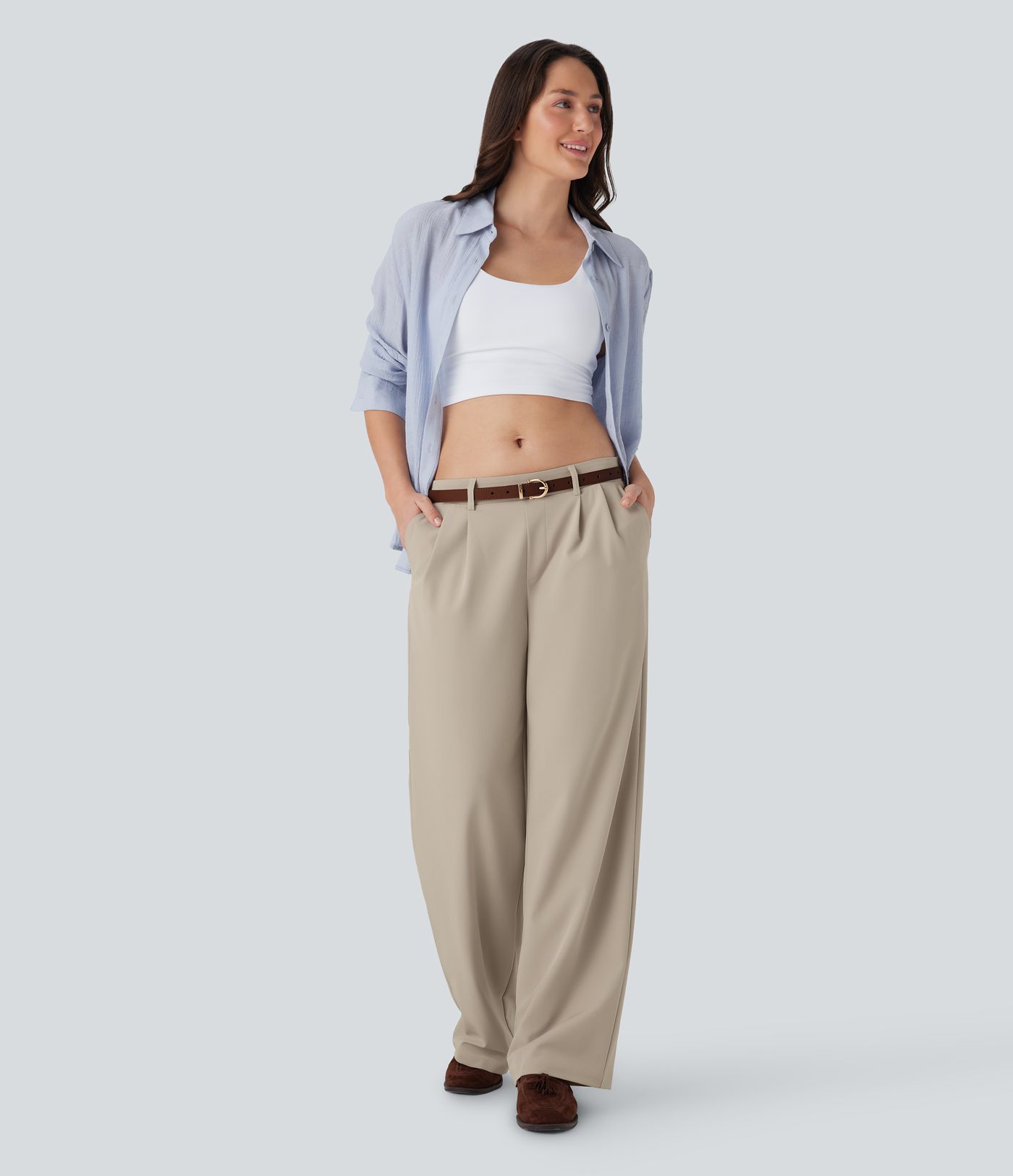 Quick Dry Low Rise Inside Drawstring Straight Leg Casual Pants with Pockets-UPF 40+