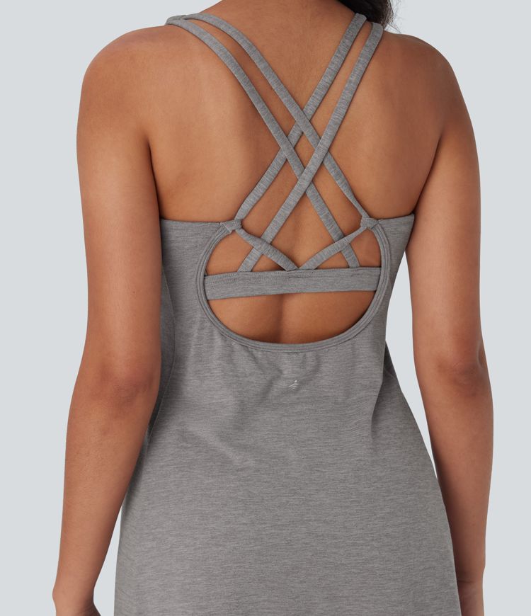 Cut Out Pocket 2-Piece Mini Yoga Active Dress