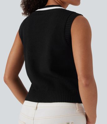 V Neck Color Block Casual Sweater Vest