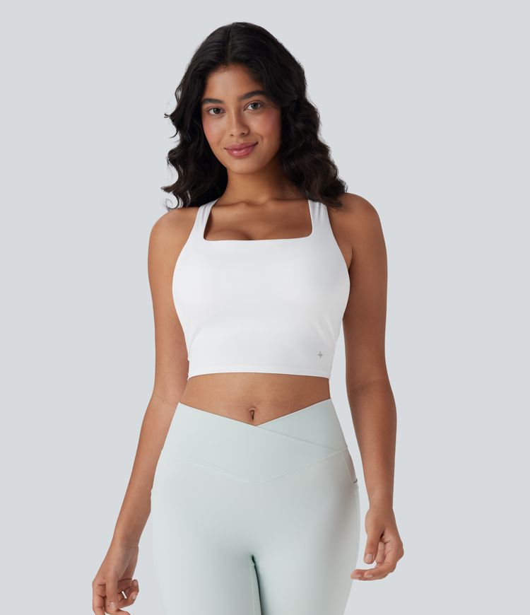 Softlyzero™ Airy Square Neck Backless Crisscross Cropped Cool Touch Yoga Tank Top-UPF50+-D/DD/DDD/F Cups