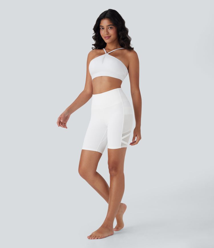 Shorts de yoga de secado rápido SpeedWave™ de tiro alto con tejido en contraste de 18 cm y bolsillos laterales