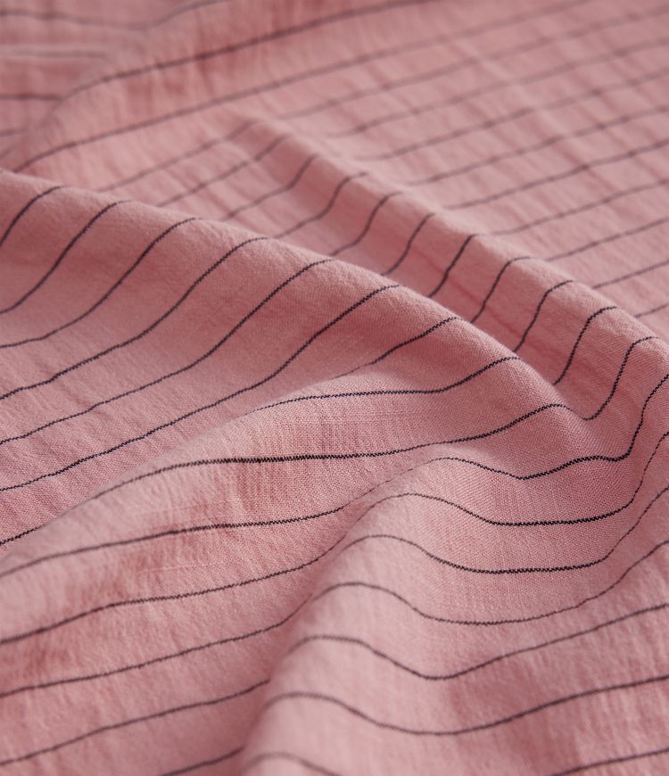 Short Sleeve Stripe Work Linen-Feel Shirt