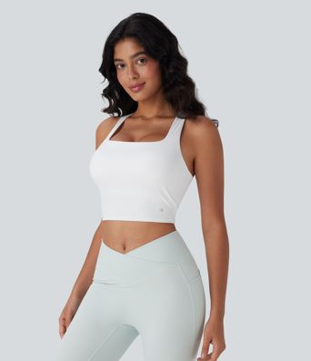 SoftlyZero™ Airy Square Neck Cropped Cool Touch Yoga Tank Top D-F Cups