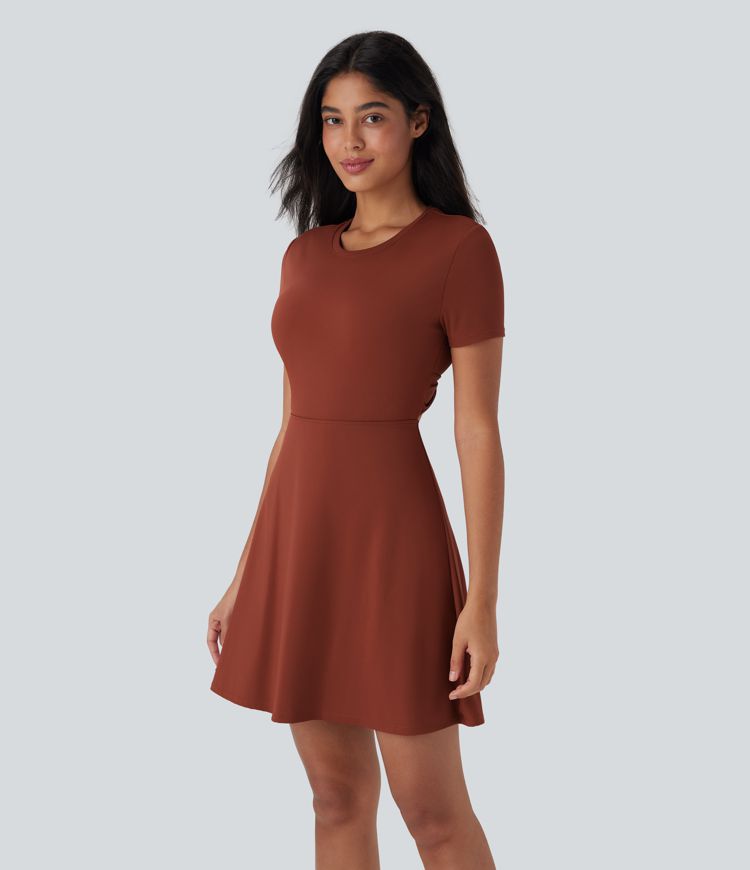 Backless Twisted Cut Out Flare Mini Dance Active Dress-D/DD/DDD/F Cups