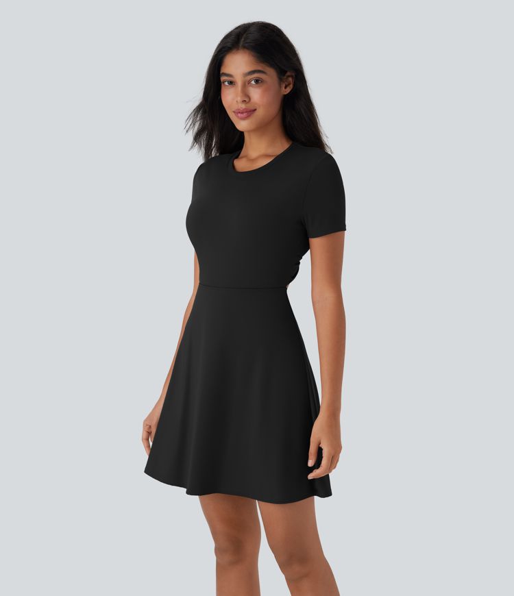 Backless Twisted Cut Out Flare Mini Dance Active Dress-D/DD/DDD/F Cups