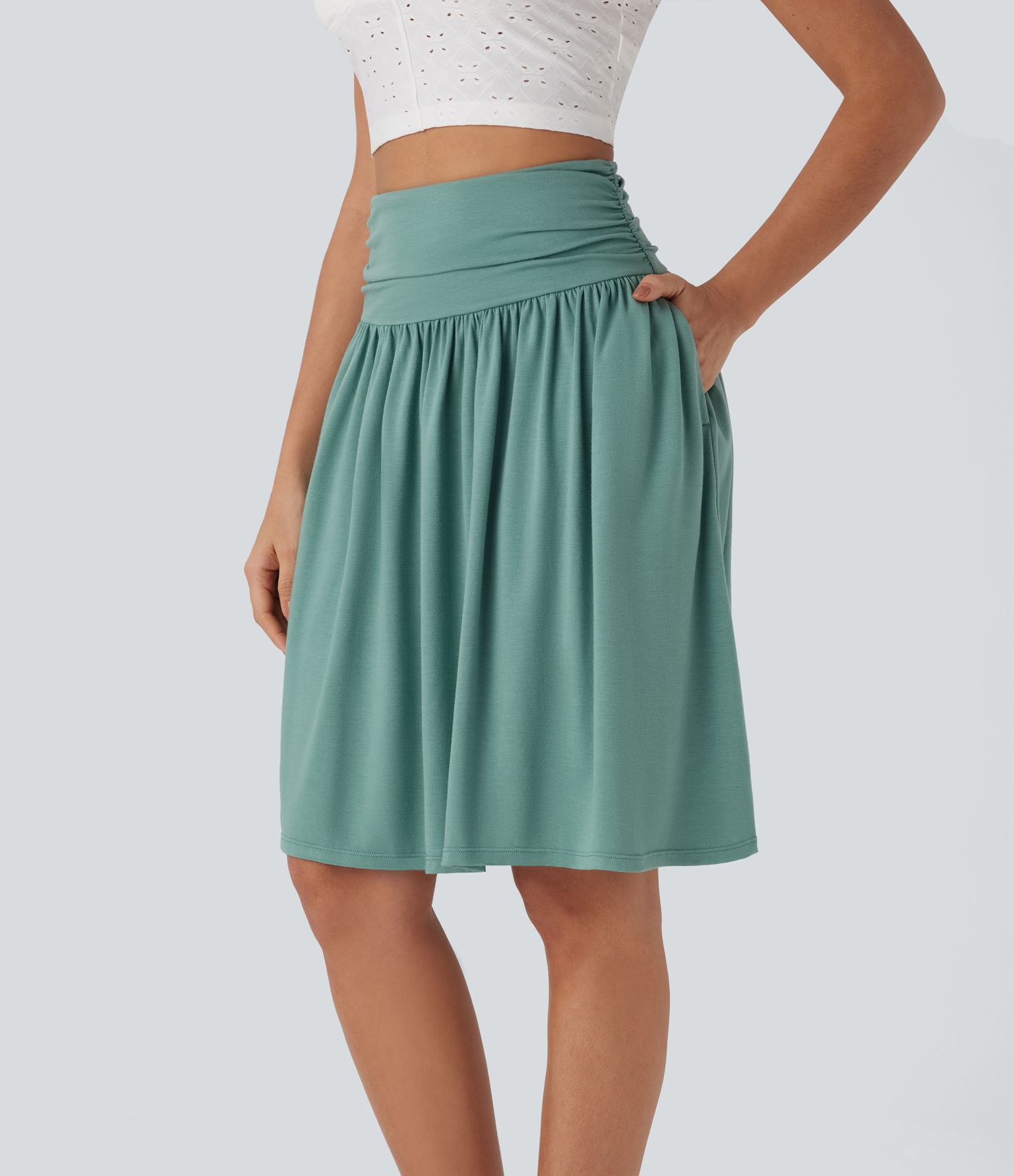 High-waisted ruched pocket fullness skirt