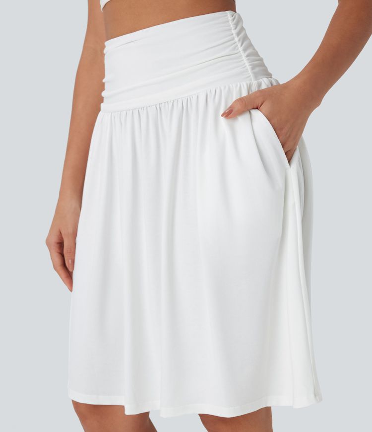 Jupe fluide de vacances taille haute avec fronces et poches latérales