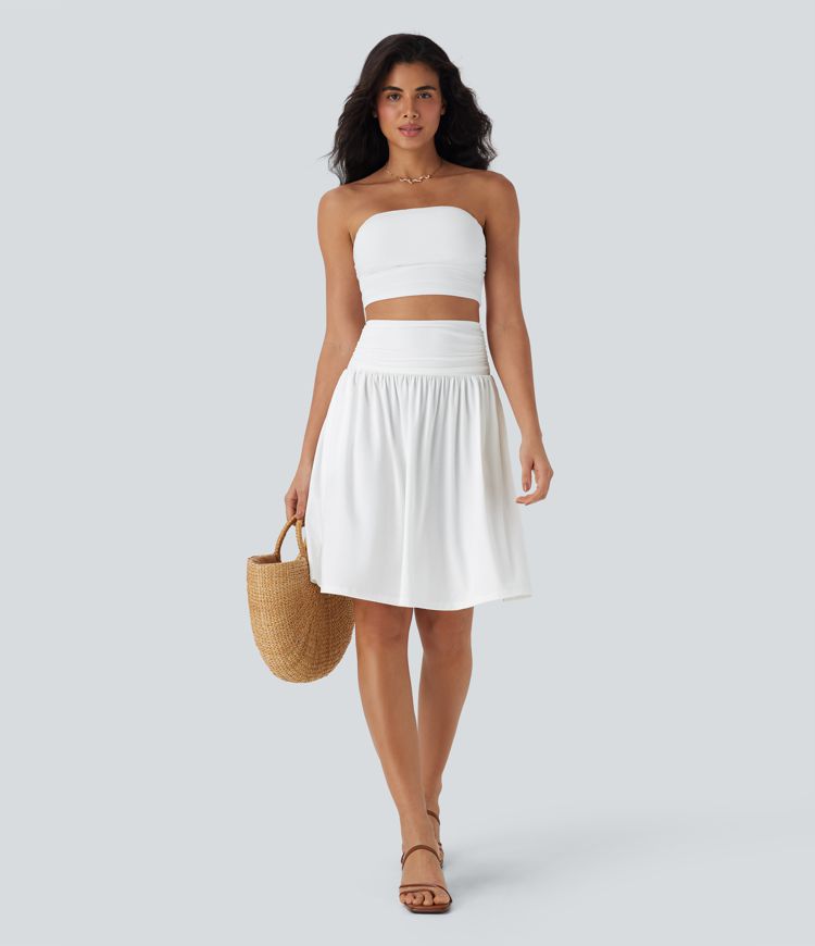 Jupe fluide de vacances taille haute avec fronces et poches latérales