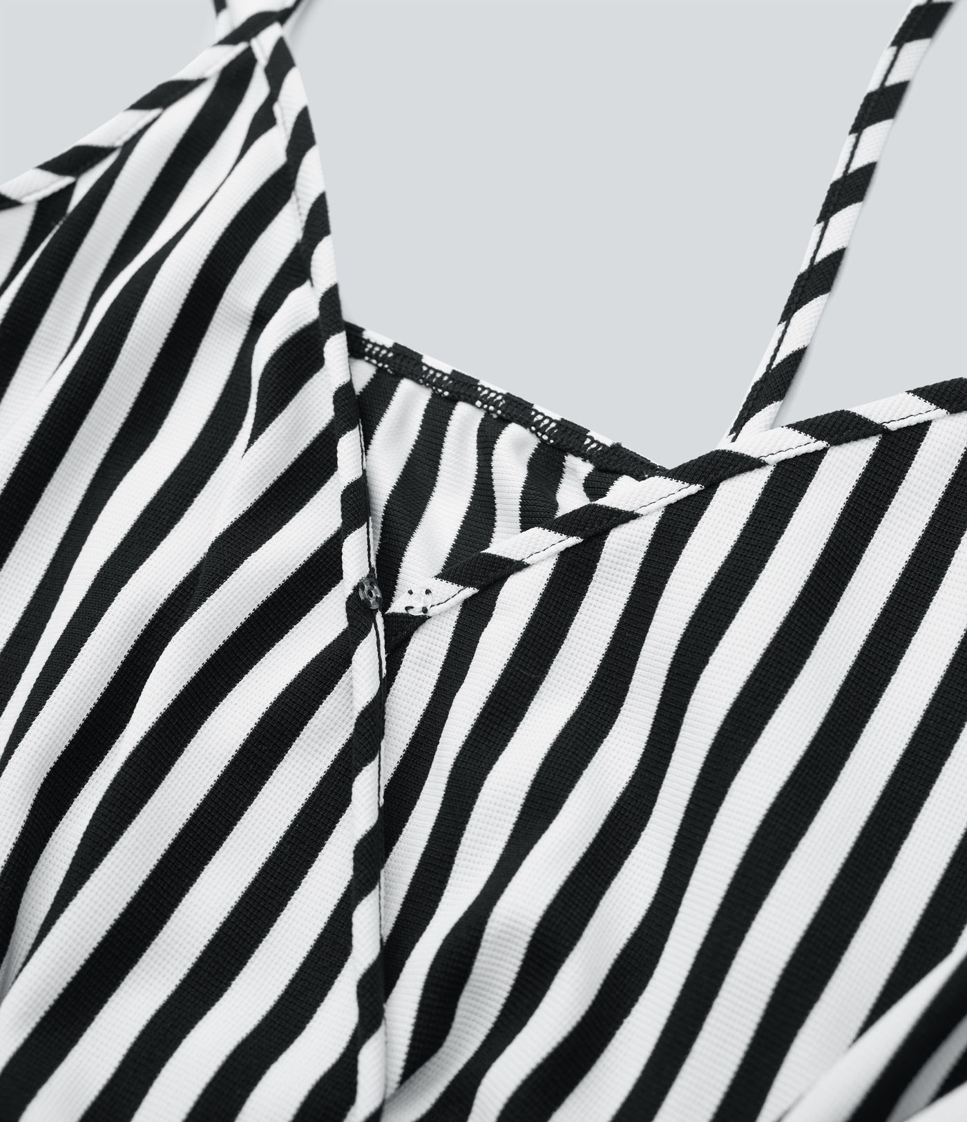 V-neck Snap Belted Stripe Waffle Jumpsuit with Pockets