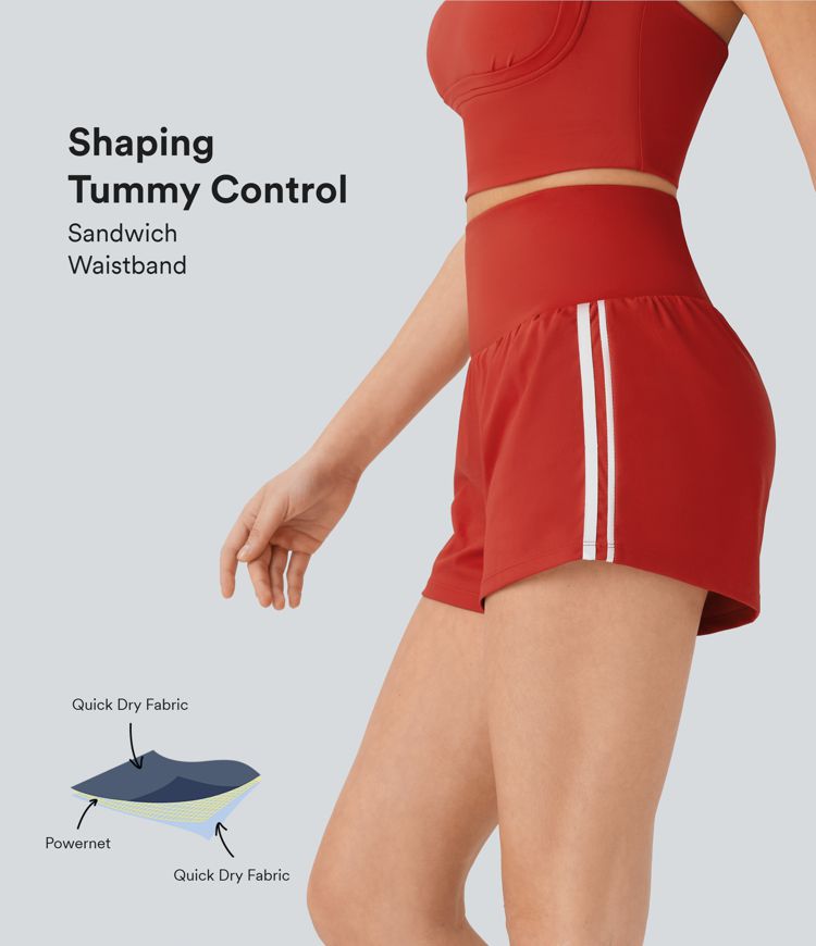 Shorts de yoga moldeadores Softlyzero™ 2 en 1 de tiro alto con reductor de abdomen con bloques de color y bolsillos en longitud 7,6cm
