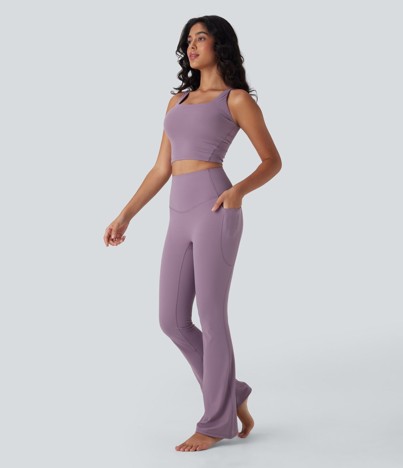 Flare yoga leggings by Halara UltraSculpt™ Refreshing quick-dry fabric with high rise waist, tummy control, and pockets - UPF 50+