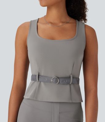 Arbeits-Tanktop mit eckigem Ausschnitt und Gürtel