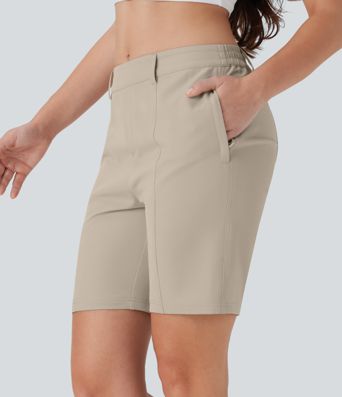 Quick Dry Mid Rise Casual Bermuda Shorts with Pockets-UPF 40+