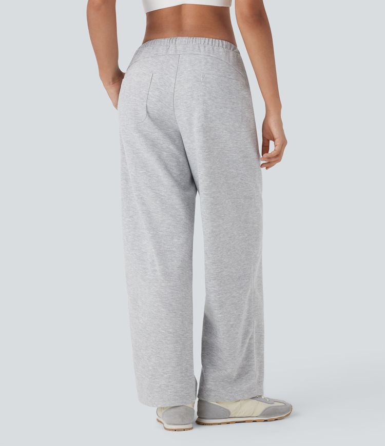 Low Rise Drawstring Straight Leg Yoga Trousers with Pockets