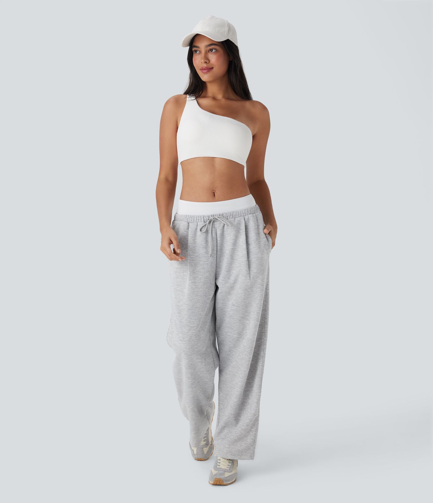 Low Rise Drawstring Straight Leg Yoga Pants with Pockets