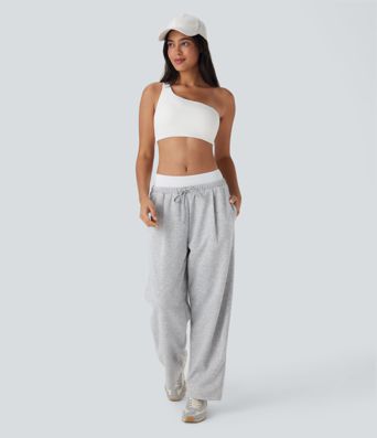 Low Rise Drawstring Straight Leg Yoga Pants with Pockets