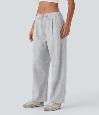 Low Rise Drawstring Straight Leg Yoga Pants with Pockets