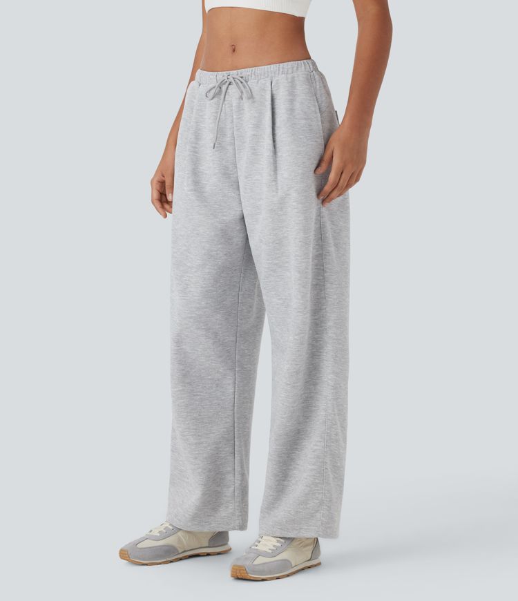 Low Rise Drawstring Straight Leg Yoga Trousers with Pockets