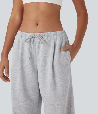 Low Rise Drawstring Straight Leg Yoga Pants with Pockets