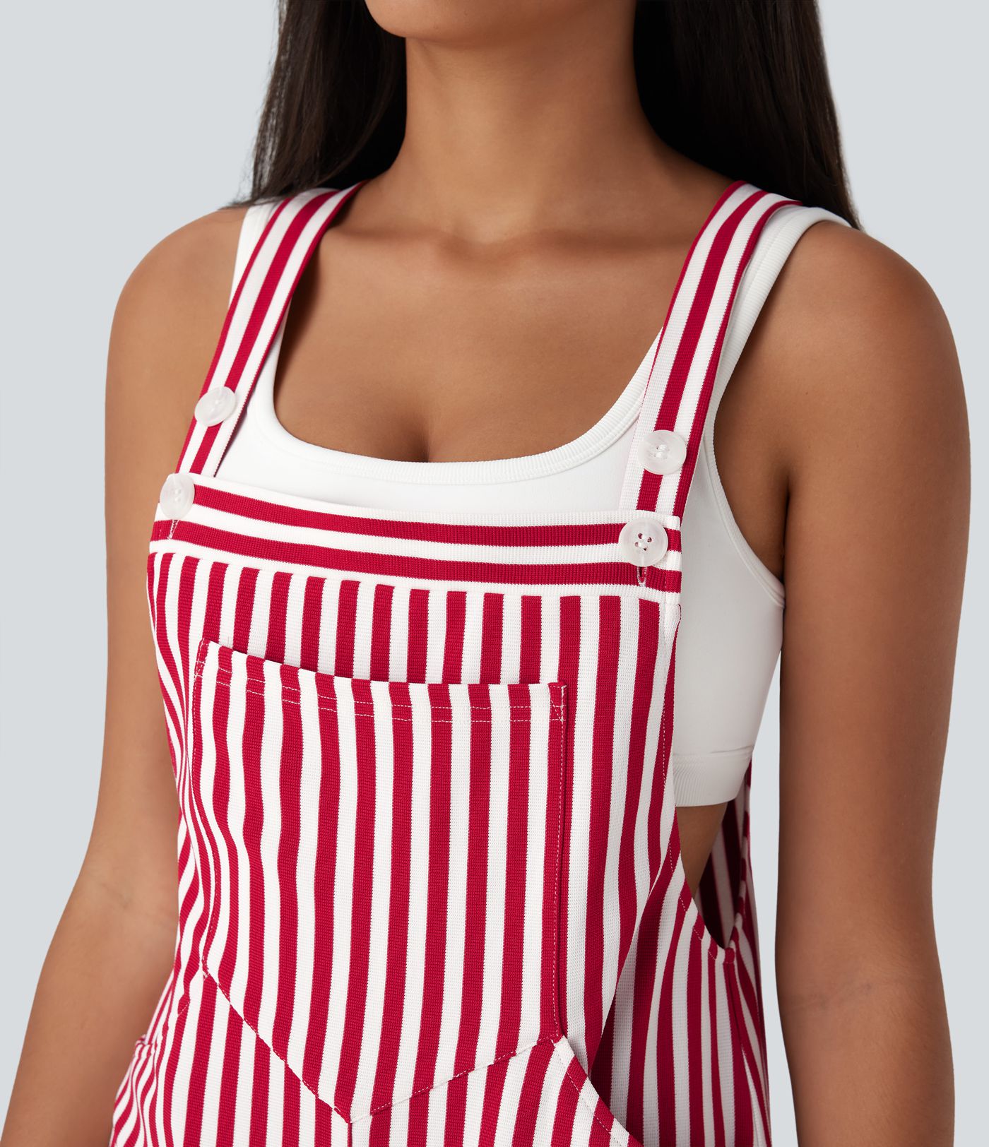Pockets Stripe Waffle Short Overalls