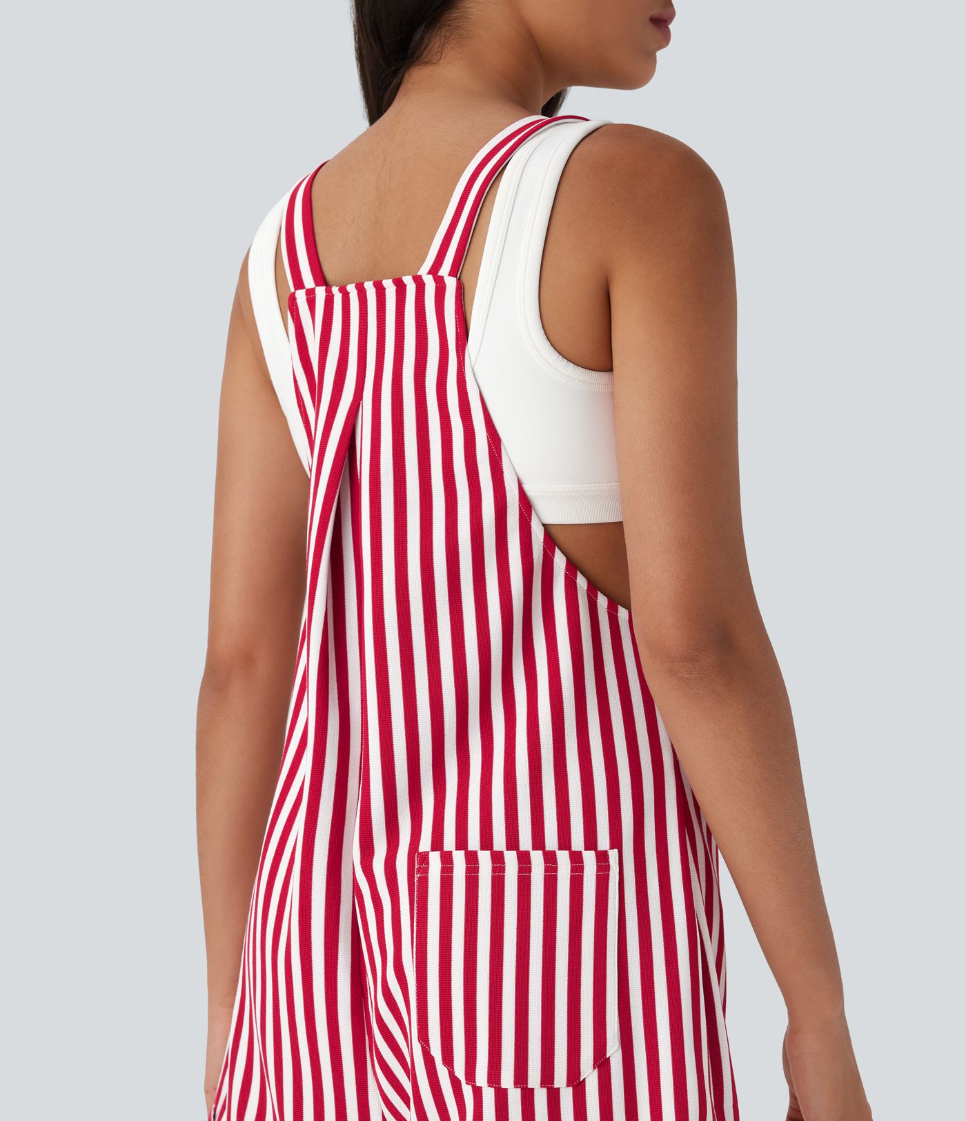 Pockets Stripe Waffle Short Overalls