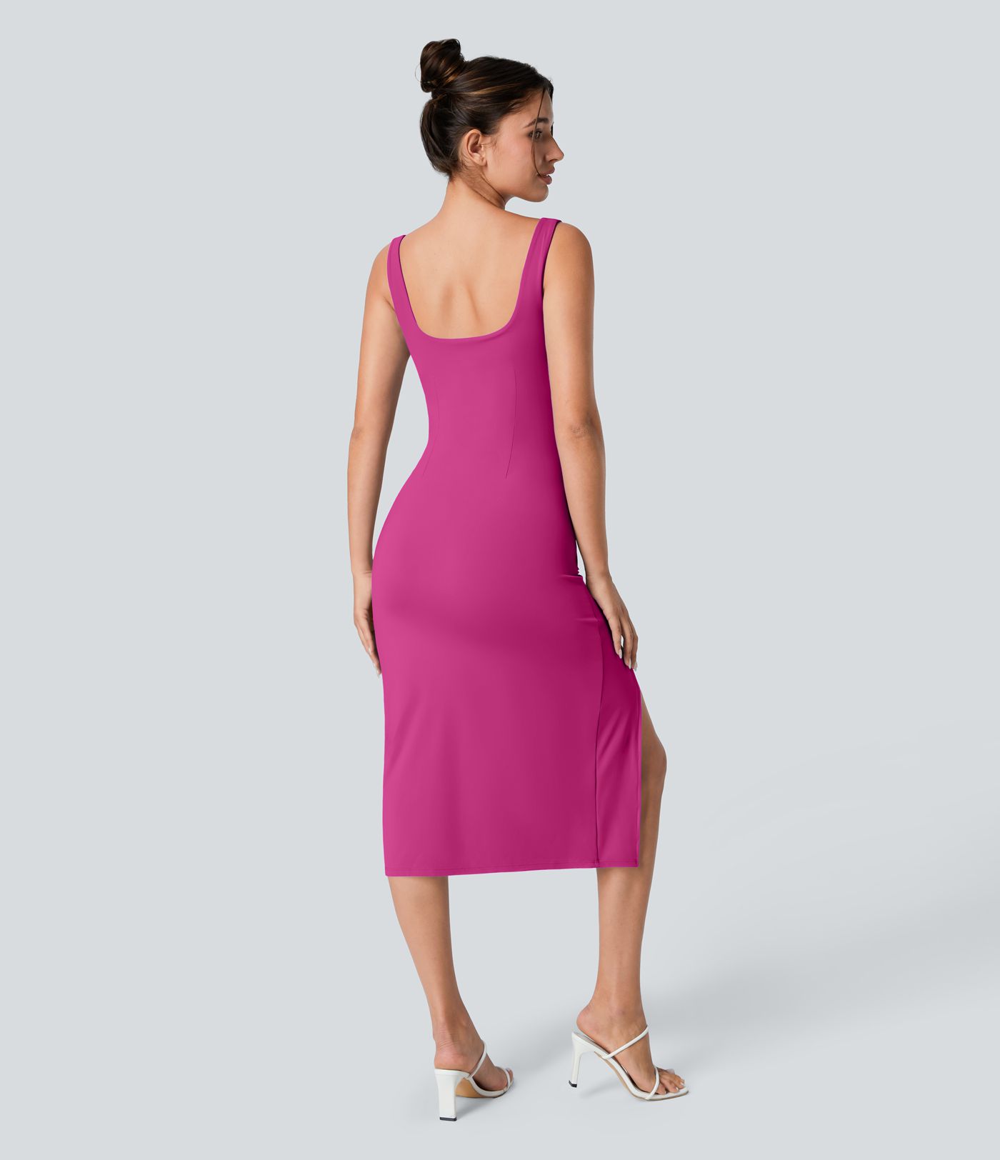 SoftlyZero™ Airy Square Neck Corset Ruched Bodycon Midi Cool Touch Dress