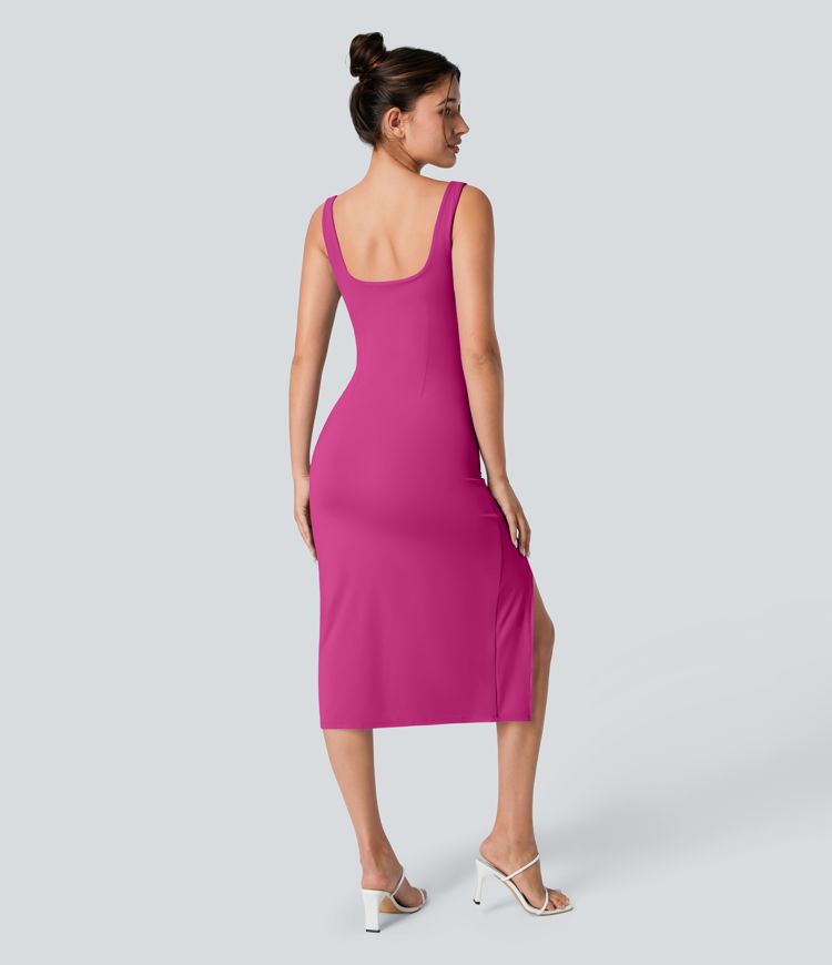 SoftlyZero™ Airy Square Neck Corset Ruched Bodycon Midi Cool Touch Dress