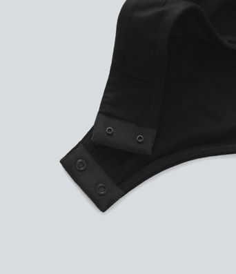 Crossover V-Neck Batwing-Sleeve Snap Button Satin Work Bodysuit