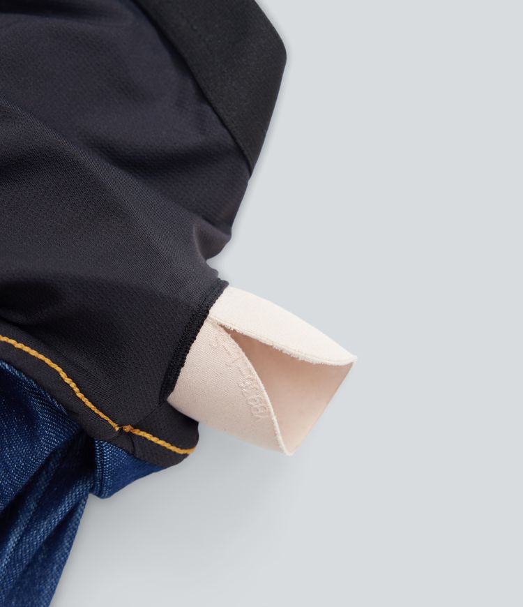 Robe de tennis active Halara Flex™ mini moulante en denim stretch lavé, 2 pièces, col licou, dos nu, toucher frais et poches latérales